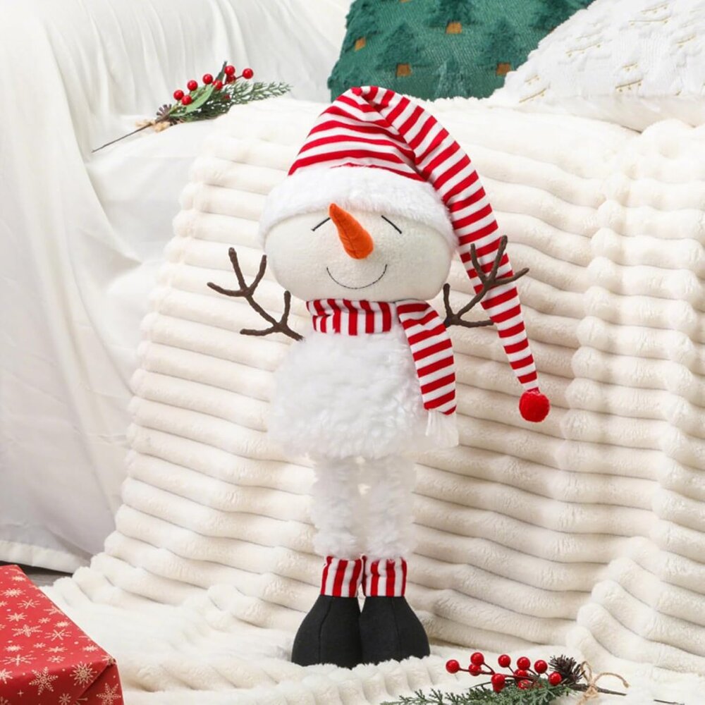 Christmas Standing Snowman Figurine Extendable Plush Doll With Telescopic Legs - Picture 5 of 6